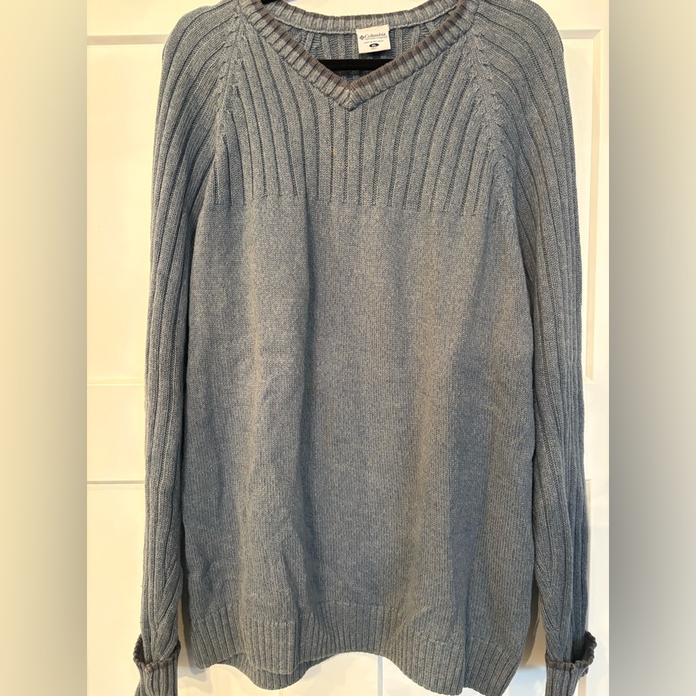 Columbia Men's V Neck Ribbed Pullover Sweater Size XL 100% Cotton Knit